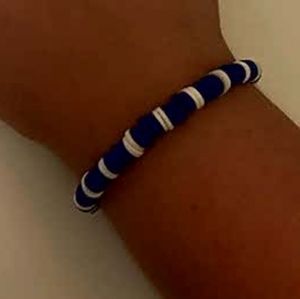 Blue and white beaded bracelet